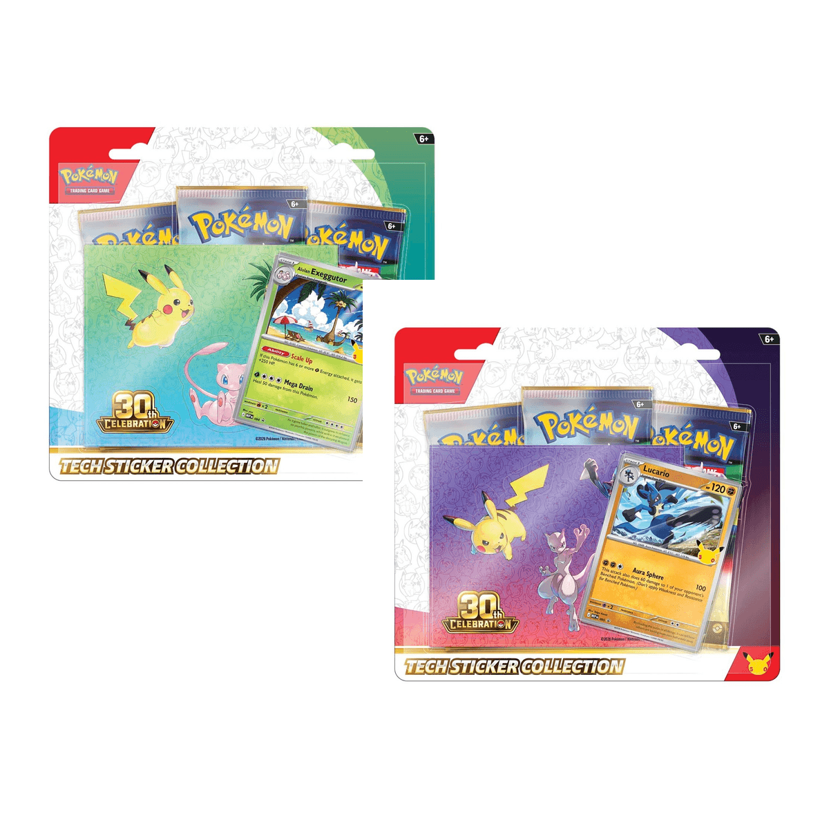 Pokémon TCG 30th Celebration Tech Sticker Collection in Alolan Exeggutor and Lucario designs