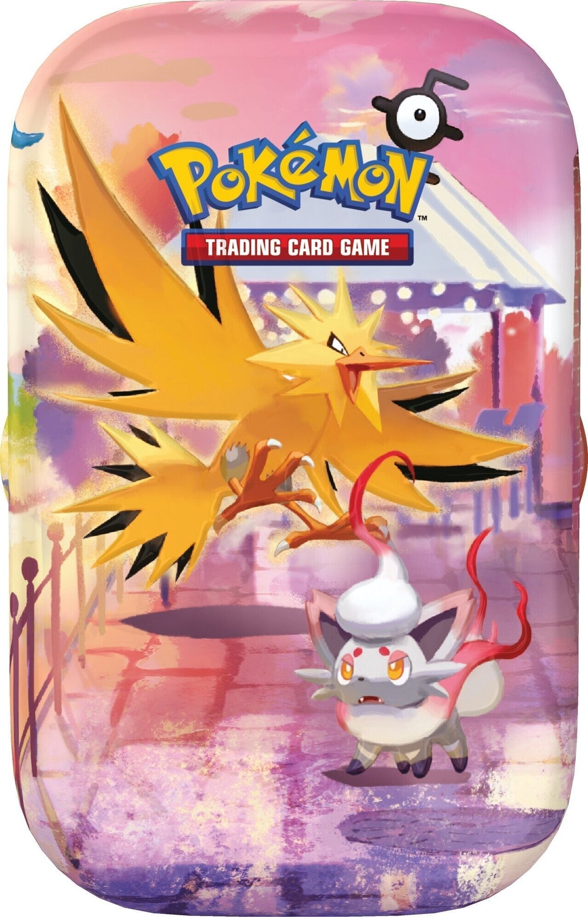 Zapdos Night Variant J mini tin – illustrative artwork; listing is for one sealed carton of 40 tins
